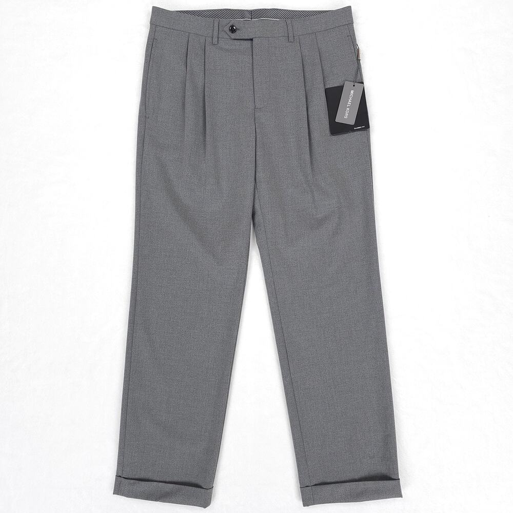 Michael Kors Mens Classic Fit Dress Pants 36x34 Grey Solid Stretch Pleated NWT